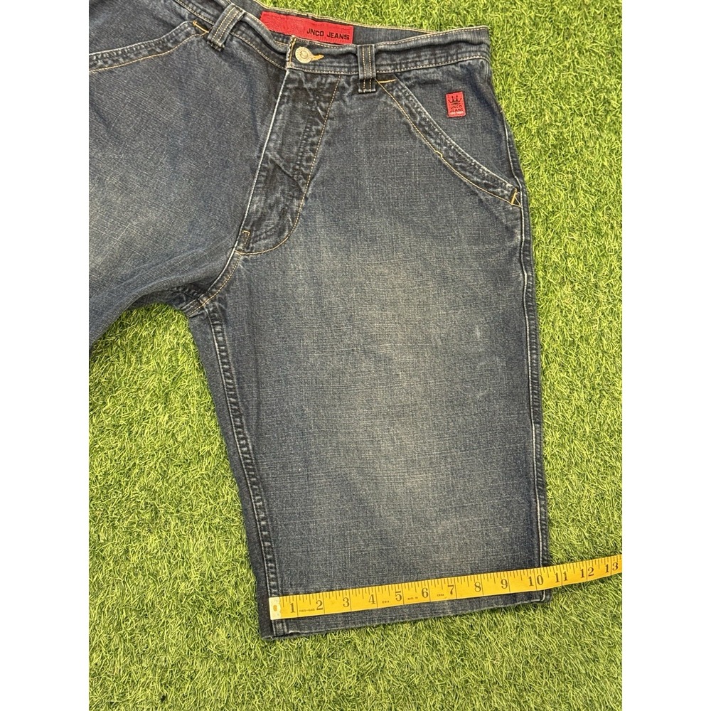 Vintage JNCO Jorts Mens 34 Dark Denim Skull Embroidered Y2K Shorts - Picture 16 of 16